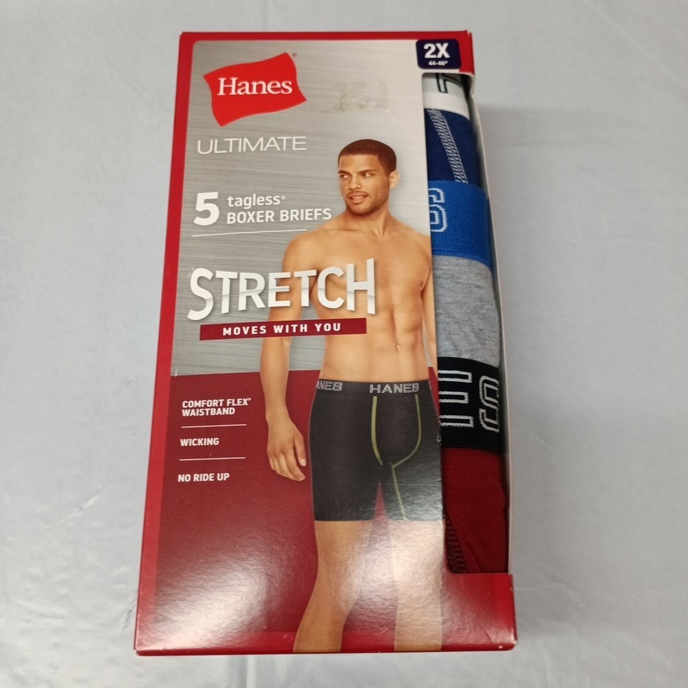 NEW Hanes Ultimate Men's Stretch Boxer Briefs, 5-Pack Size 2XL XXL Multicolor